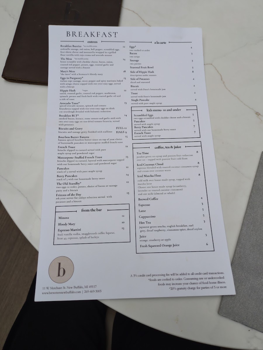 Brewster's New Buffalo Menu - Image 1